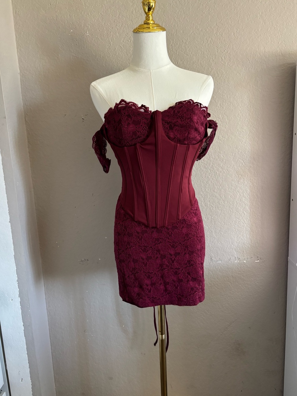 Fashion Nova Wine Lace Bustier Mini Dress